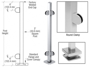 CRL Polished Stainless 42" Steel Round Glass Clamp 90º Corner Post Railing Kit