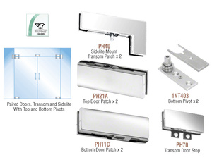 CRL Polished Stainless European Patch Door Kit for Double Doors for Use with Fixed Transom and Two Sidelites - Without Lock