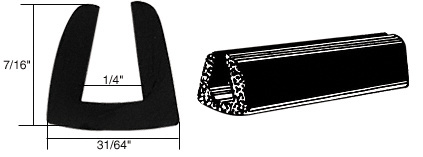 CRL Glass and Acrylic Setting Rubber Channel for 1/4" Material - 31/64" Base Width