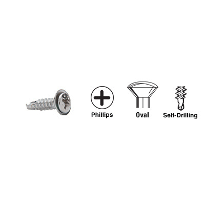 CRL Chrome 8 x 5/8" Oval Head Phillips Self-Drilling Screws with Countersunk Washers
