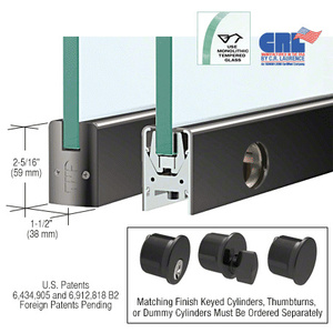 CRL Black Powder Coated 3/8" Glass Low Profile Square Door Rail With Lock - Custom Length