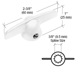 CRL White T-Crank Window Handle with 3/8" Spline Size for Pella