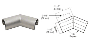 CRL 316 Brushed Stainless Steel 1-1/2" Diameter Roll Form 135 Degree Horizontal Corner