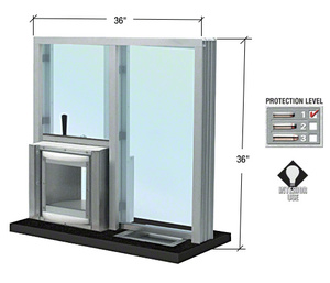 CRL Satin Anodized 36" W x 36" H Bullet Resistant Combination Exchange Window with Rotary Server Protection Level 1