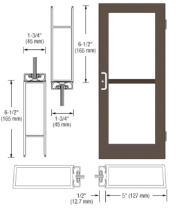 CRL-U.S. Aluminum Class I Bronze Black Anodized Custom Single Series 550 Wide Stile Butt Hinged Entrance Door For Panic and Overhead Concealed Door Closer