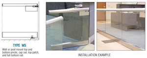 CRL Polished Stainless Wall Mount Swinging Gate With Top and Bottom Pivots, Plus 2" Cap Rail, Top Patch, and Full Standard Bottom Rail