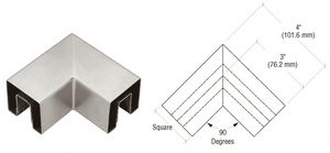 CRL Brushed Stainless Square 2" 90 Degree Horizontal Corner for 1/2" Square Glass Cap Railing