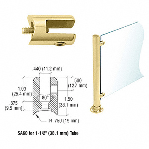 CRL Polished Brass Fixed Glass Fitting for 1-1/2" Tubing