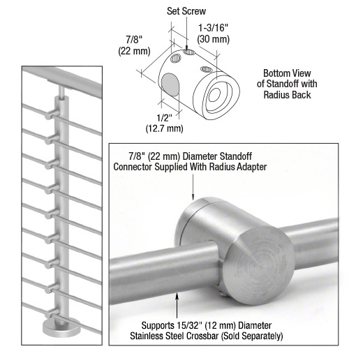 CRL 316 Brushed Stainless Center Standoff Connector (Radius Back)