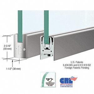 Brushed Stainless Low Profile Square DRS Door Patch Rail Without Lock for 1/2" Glass - 8" Length