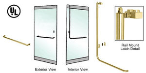 CRL-Blumcraft® Satin Brass Left Hand Reverse Rail Mount Retainer Plate "A" Exterior, Top Securing Panic Handle for 3/4" Glass