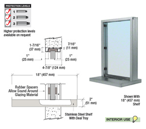 CRL Satin Anodized Aluminum Standard Inset Frame Interior Glazed Exchange Window with 18" Shelf and Deal Tray