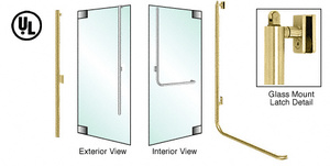 CRL-Blumcraft® Satin Brass Left Hand Reverse Glass Mount Retainer Plate "LS" Exterior, Top Securing Panic Handle