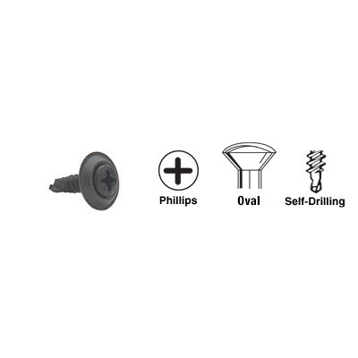 CRL Black 8 x 5/8" Oval Head Phillips Self-Drilling Screws with Countersunk Washers
