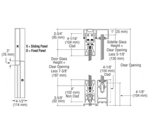 CRL Polished Stainless Steel OX/XO SSR 4" Square Sliding Door System