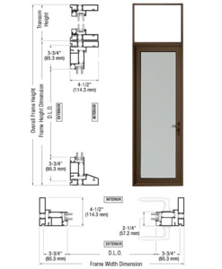 CRL Custom Series 900 Class I Bronze Black Anodized Hinge Right Swing Out Single Terrace Door with Transom Frame, 3-3/4" Bottom Rail, and Standard Threshold
