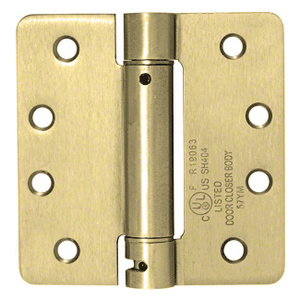 CRL 4" x 4" Dull Brass Heavy-Duty Spring Hinge - 1/4" Radius