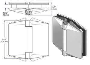 CRL Polished Stainless Glass-to-Glass Mount Polaris 130 Series Soft Close Gate Hinge