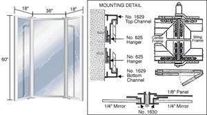 CRL Satin Anodized Fold Over Mirror Frame with 36" Center Panel