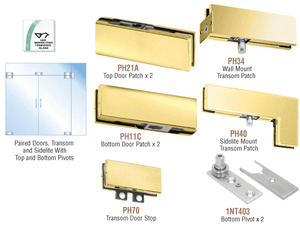 CRL Satin Brass European Patch Door Kit for Double Doors for Use with Fixed Transom and One Sidelite - Without Lock