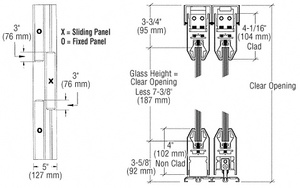 CRL Polished Stainless OXO Format Sliding Door Entrance System - 4" Top and Bottom Tapered Rail