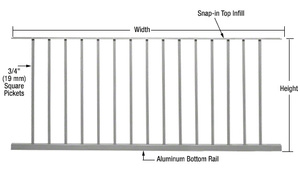 CRL Metallic Silver 200, 300, 350, and 400 Series 72"W x 48"H Picket Panel