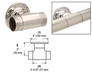 CRL Polished Stainless Flush Wall Mount Tee for 2" Tubing