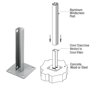 CRL Metallic Silver AWS Steel Stanchion for 90 Degree Rectangular Corner Posts