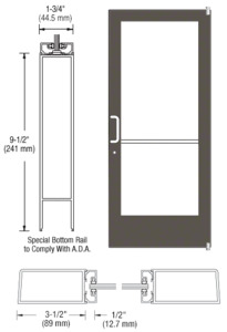CRL-U.S. Aluminum Bronze Black Anodized 400 Series Medium Stile (RHR) HRSO Single 3'0 x 7'0 Offset Hung with Pivots for Surf Mount Closer Complete Door Std. Lock and 9-1/2" Bottom Rail