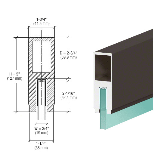 CRL-Blumcraft® Dark Bronze Anodized 637 Series 1-3/4" x 5" Aluminum Cap Rail 120" Length
