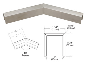 CRL Brushed Stainless 11 Gauge 135 Degree Horizontal Corner for 3/4" Glass Crisp Corner Low Profile Cap Rail