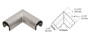 CRL 316 Brushed Stainless Steel 90 Degree Horizontal Roll Formed Cap Rails Corners