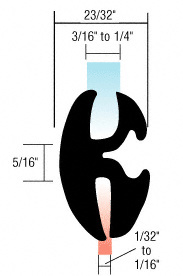 CRL Two-Piece Self-Sealing Universal Weatherstrip for 1/32" to 1/16" Panel or 3/16" to 1/4" Glass