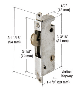 CRL 1/2" Wide Square End Face Plate Mortise Lock 3-11/16" Screw Holes for W & F Doors