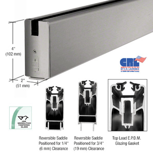 CRL Brushed Stainless 4" Custom Length Square Sidelite Rail for 3/8" and 1/2" Glass