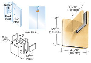 CRL Brass Patch Connector with Support Fin Bracket