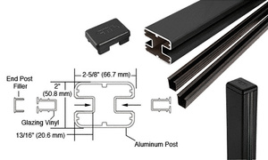 CRL Matte Black AWS 2" x 2-5/8" Rectangular 180 Degree 72" Center Post Kit