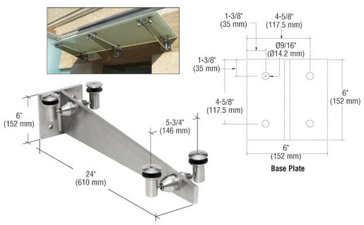 CRL Brushed Stainless 24" Universal Wall Mounted Glass Awning Bracket