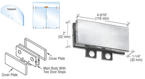 CRL Brushed Stainless Transom Mounted Connector with Two Reversible Door Stops