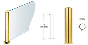 CRL Polished Brass 12" Round PP08 Elegant Series Counter/Partition 3-Way Post