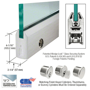 CRL Brushed Stainless 3/4" Glass 4" Tapered Door Rail With Lock - Custom Length