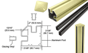 CRL Mill Aluminum AWS 2" x 2-5/8" Rectangular 90 Degree 36" Corner Post Kit