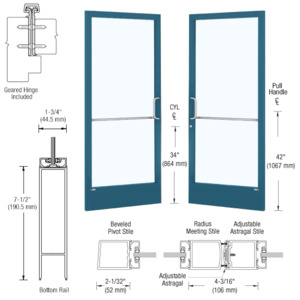 CRL-U.S. Aluminum Custom KYNAR® Paint Custom Pair Series 250 Narrow Stile Geared Hinge Entrance Doors for Surface Mount Door Closers