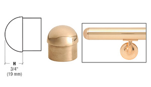 CRL Polished Brass Dome End Cap for 1-1/2" Tubing