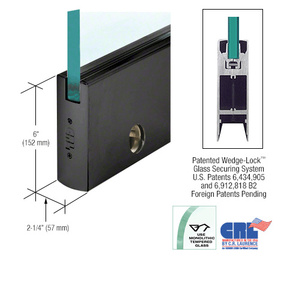 CRL Black Powder Coat 5/8" Glass 6" Square Door Rail With Lock - Custom Length