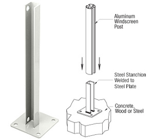 CRL Sky White AWS Steel Stanchion for 180 Degree Round or Rectangular Center or End Posts