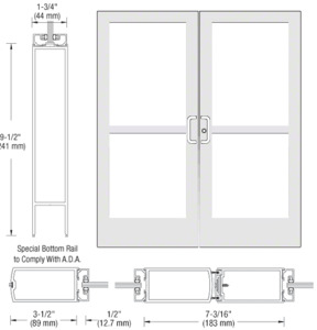 CRL-U.S. Aluminum White KYNAR® Paint Custom Pair Series 400 Medium Stile Center Pivot Entrance Doors With Panics for Overhead Concealed Door Closers