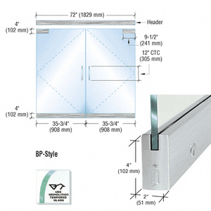 CRL Dry Glazed Frameless Glass 6' BP-Style Brushed Stainless Double Door Complete Entrance Kit - with Lock