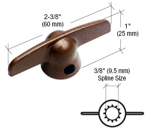CRL Copperite T-Crank Window Handle with 3/8" Spline Size for Pella