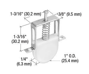 CRL 1" Nylon Sliding Screen Door Bottom Roller for Columbia Doors